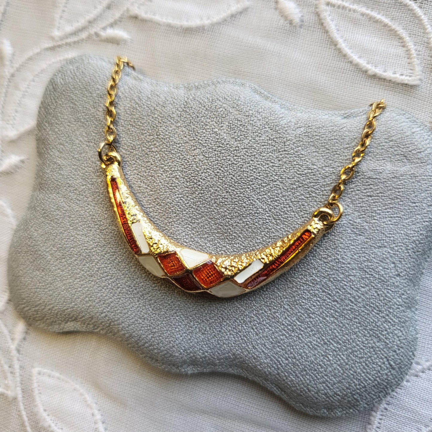 Necklace - Sphinx Red and White Enamel Necklace