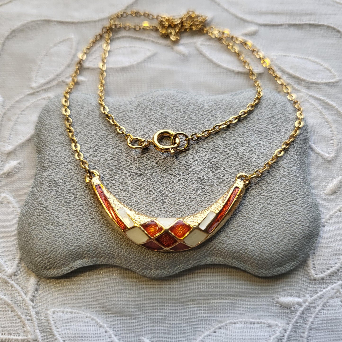 Necklace - Sphinx Red and White Enamel Necklace