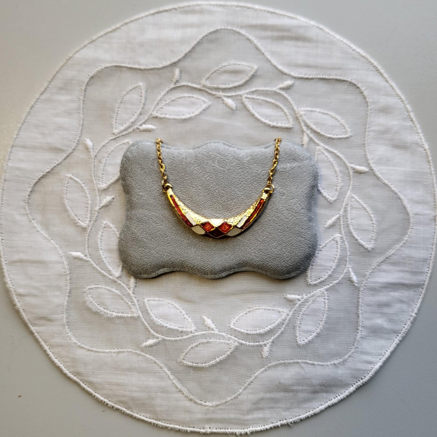 Necklace - Sphinx Red and White Enamel Necklace