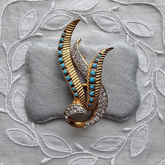 Brooch - Pearl Turquoise and Crystal Flower Brooch