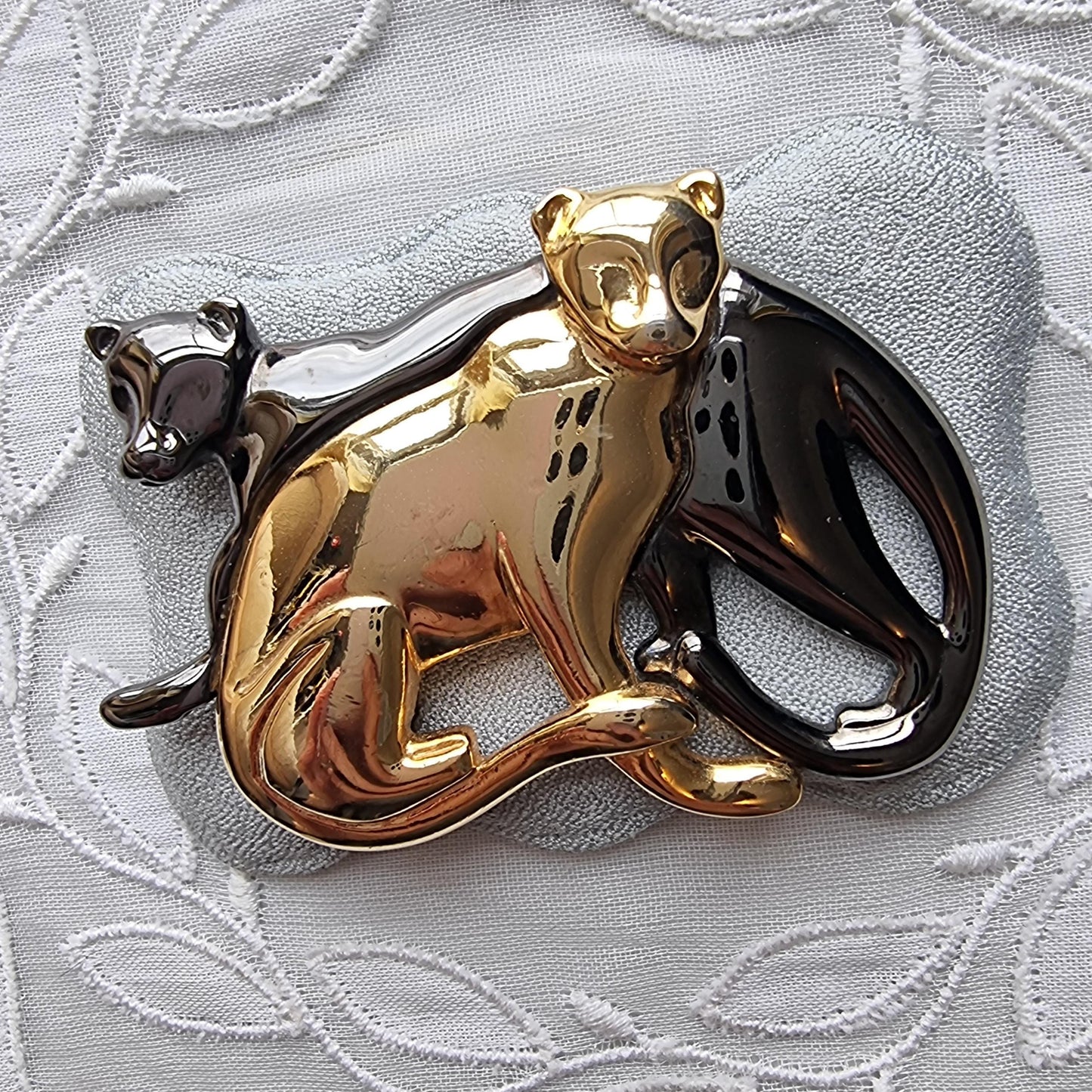 Brooch - Liz Clairborne Gold and Black Panthers Brooch