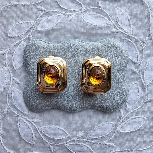 Clip on - Ciro Yellow Oval Cabochon Clip On Earrings