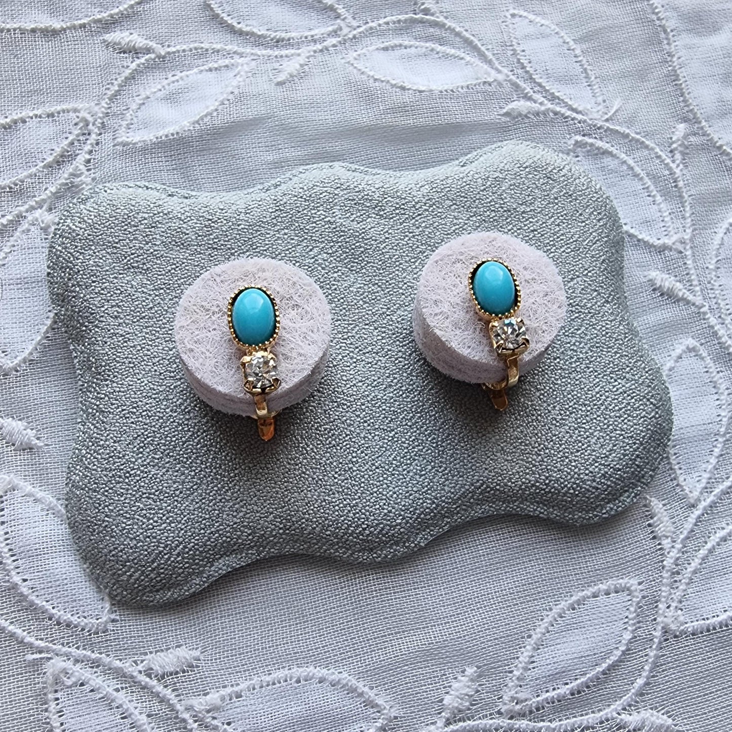 Clip on - Small Turquoise and Crystal Clip on Earrings
