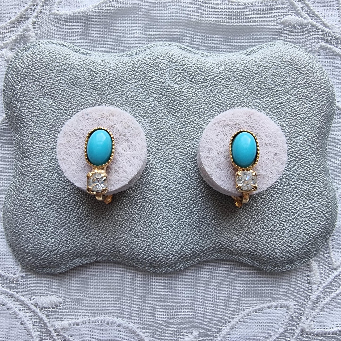Clip on - Small Turquoise and Crystal Clip on Earrings