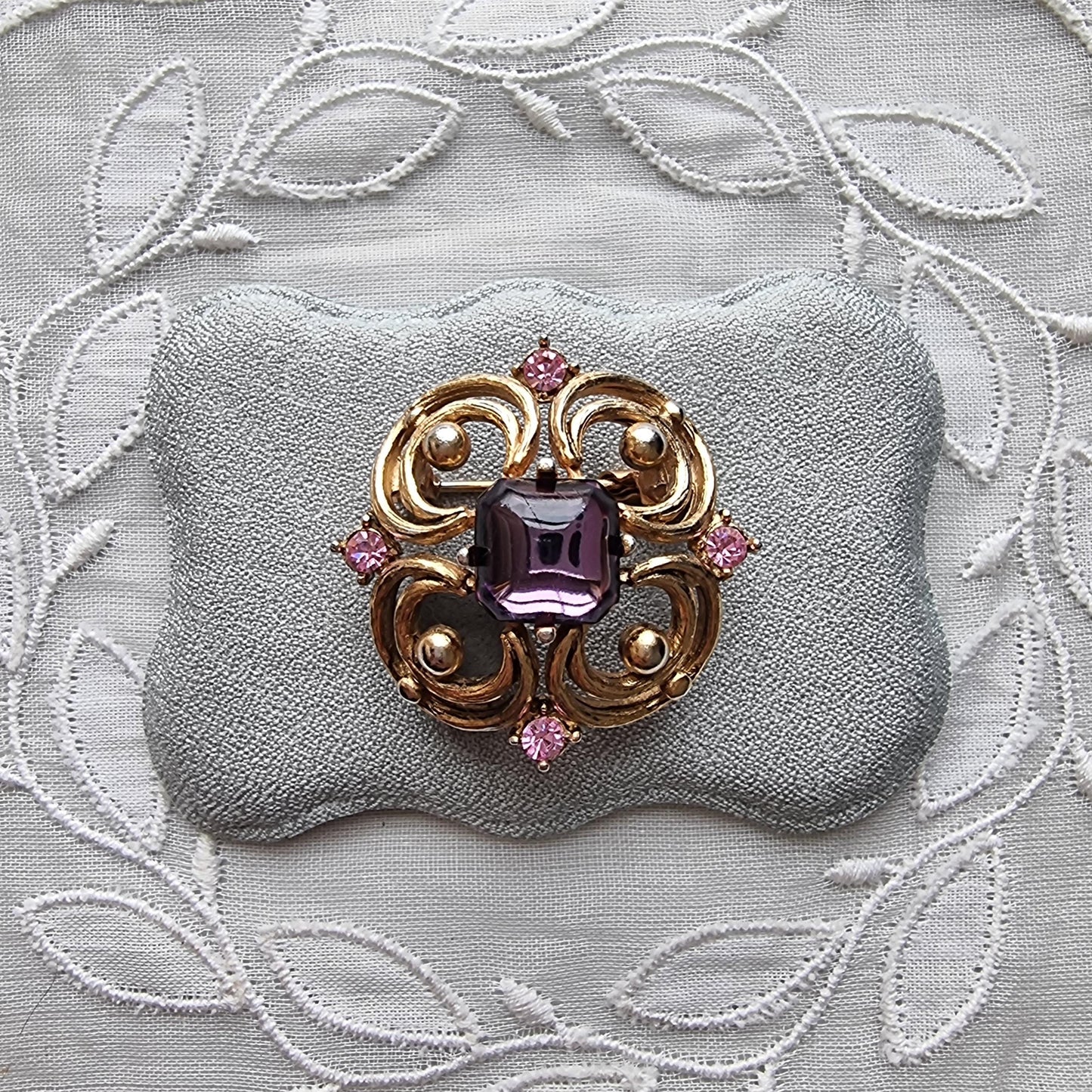 Brooch - Ornate Purple and Pink Crystals Brooch