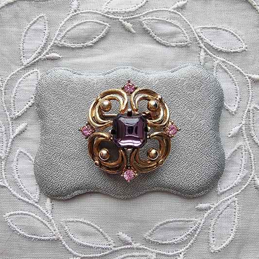 Brooch - Ornate Purple and Pink Crystals Brooch