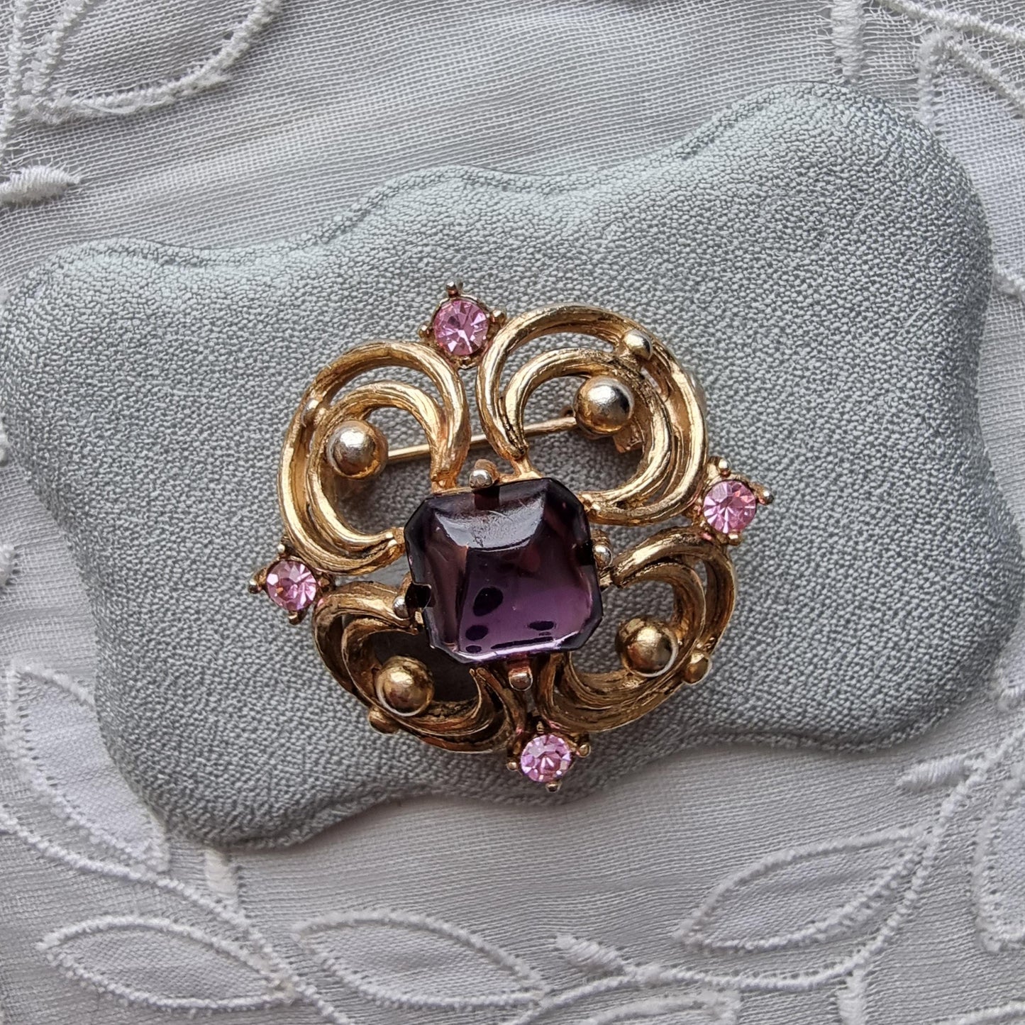Brooch - Ornate Purple and Pink Crystals Brooch
