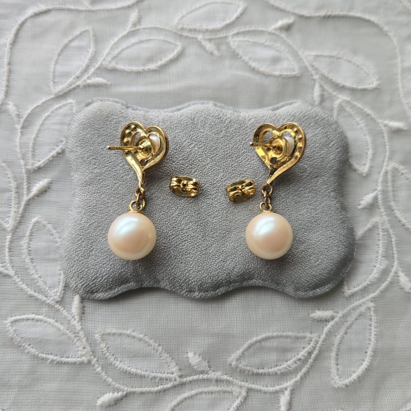 Posts - Pearl and Crystals Heart Drop Earrings
