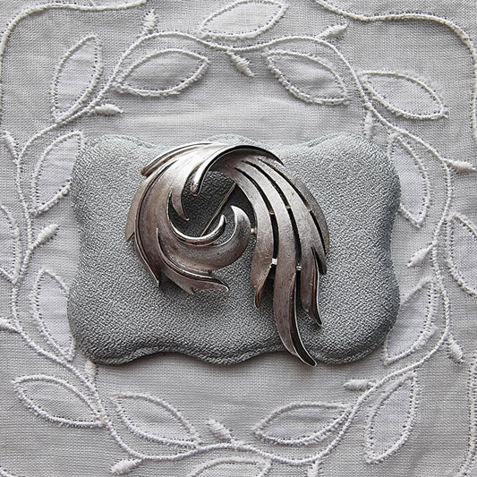 Brooch - Trifari Textured Silver Tone Swirl Brooch