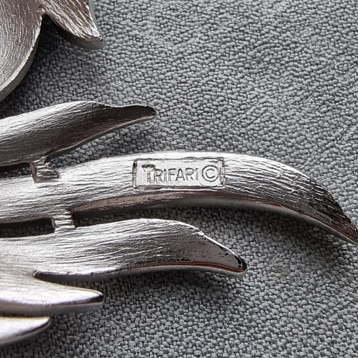 Brooch - Trifari Textured Silver Tone Swirl Brooch