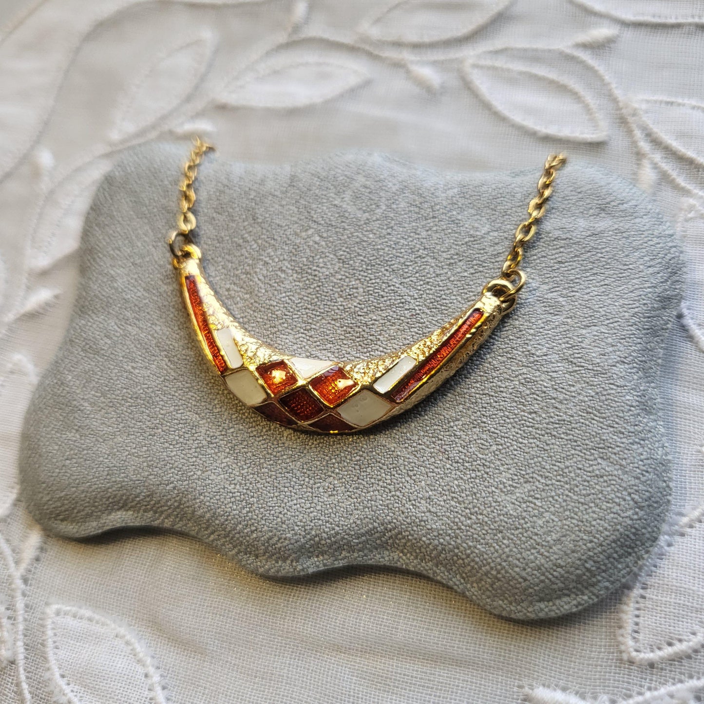 Necklace - Sphinx Red and White Enamel Necklace