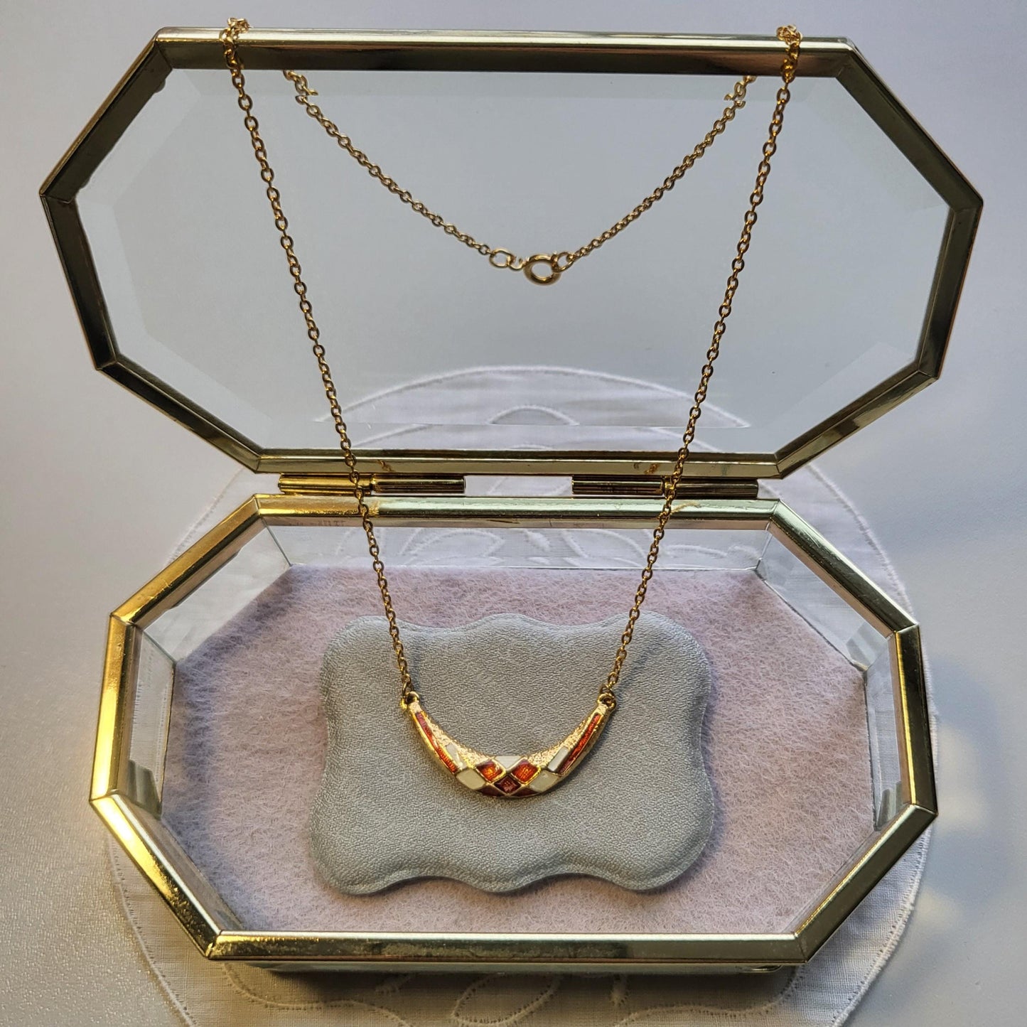 Necklace - Sphinx Red and White Enamel Necklace