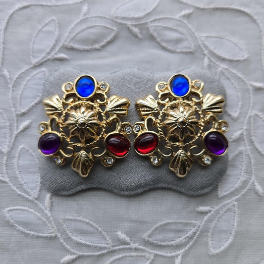 Clip on - Multicoloured Cabochon Clip On Earrings