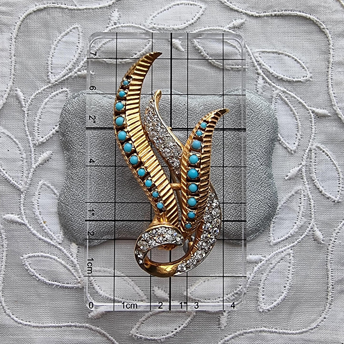 Brooch - Pearl Turquoise and Crystal Flower Brooch