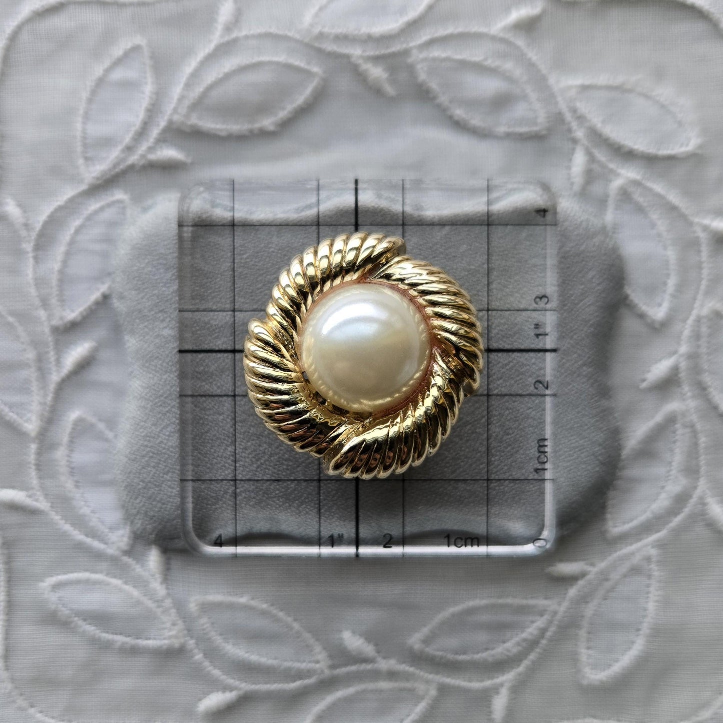 Clip on - Round Pearl with Stylised Leaves Clip on Earrings