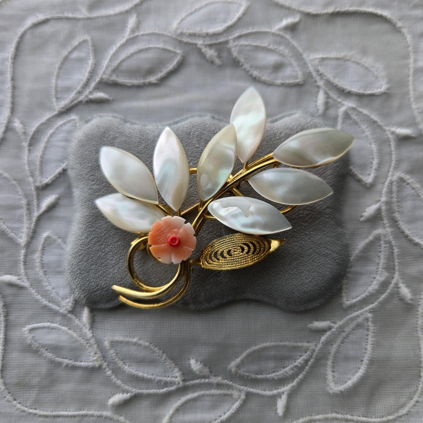 Brooch - Mother of Pearl Leafy Branch Brooch