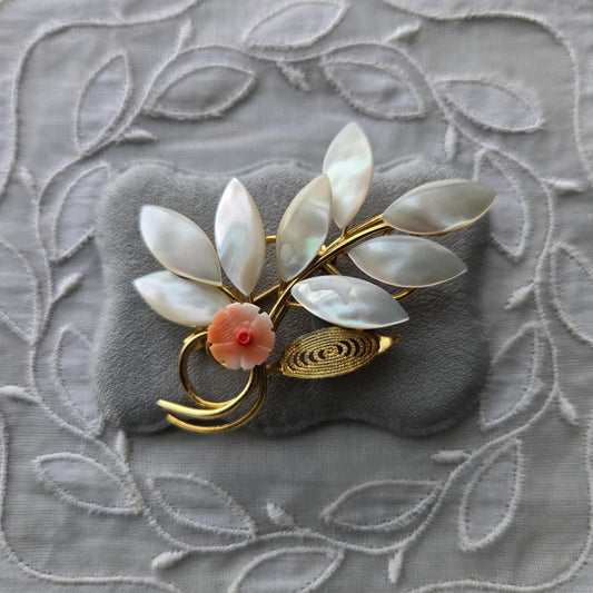 Brooch - Mother of Pearl Leafy Branch Brooch
