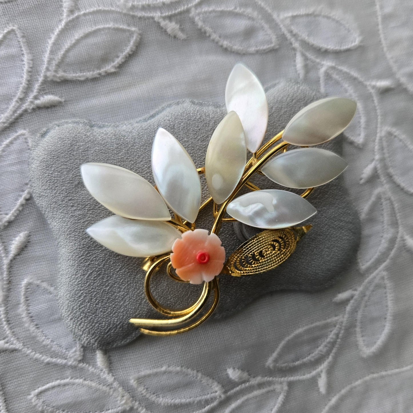 Brooch - Mother of Pearl Leafy Branch Brooch