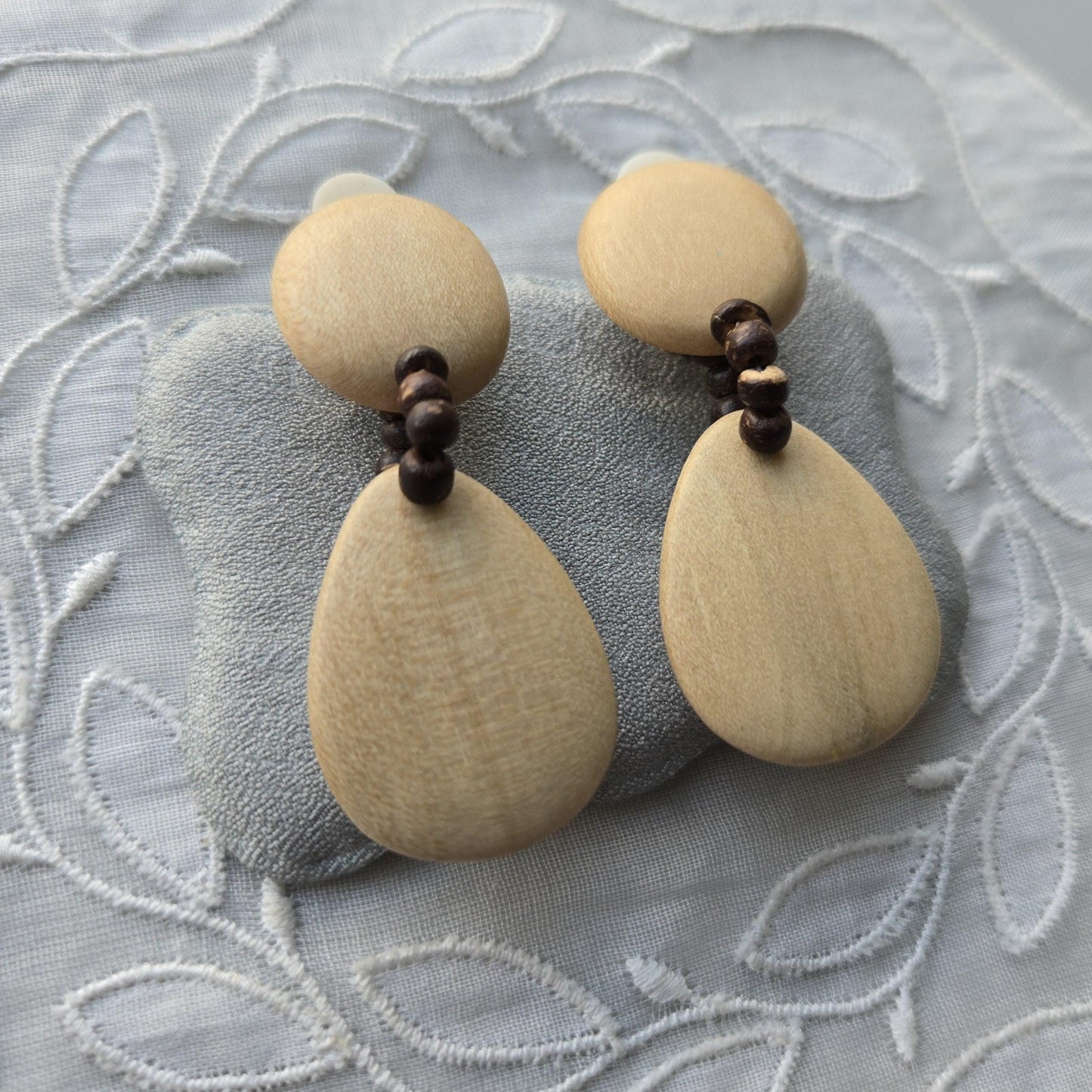 Clip on - Light Wooden Drop Clip On Earrings