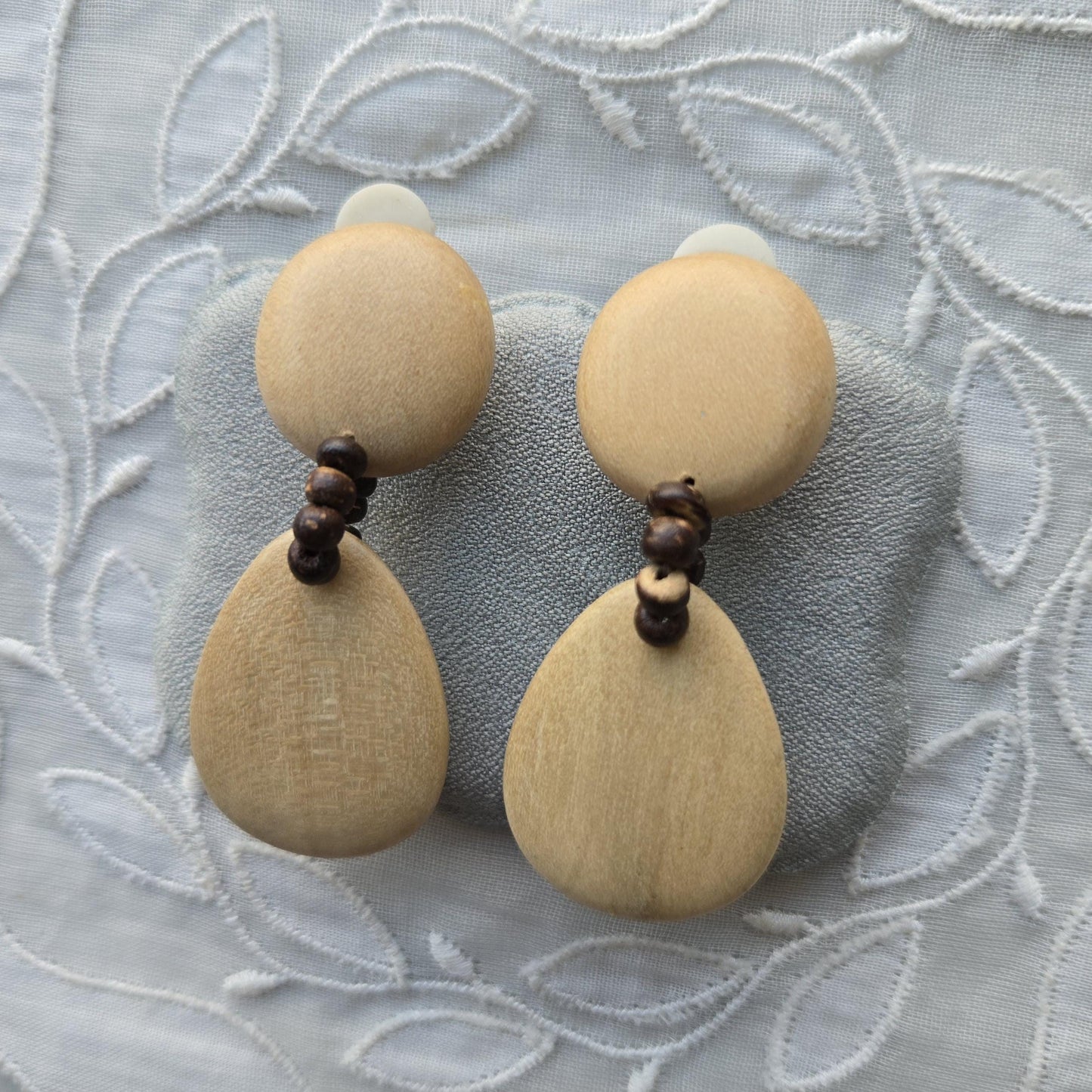 Clip on - Light Wooden Drop Clip On Earrings