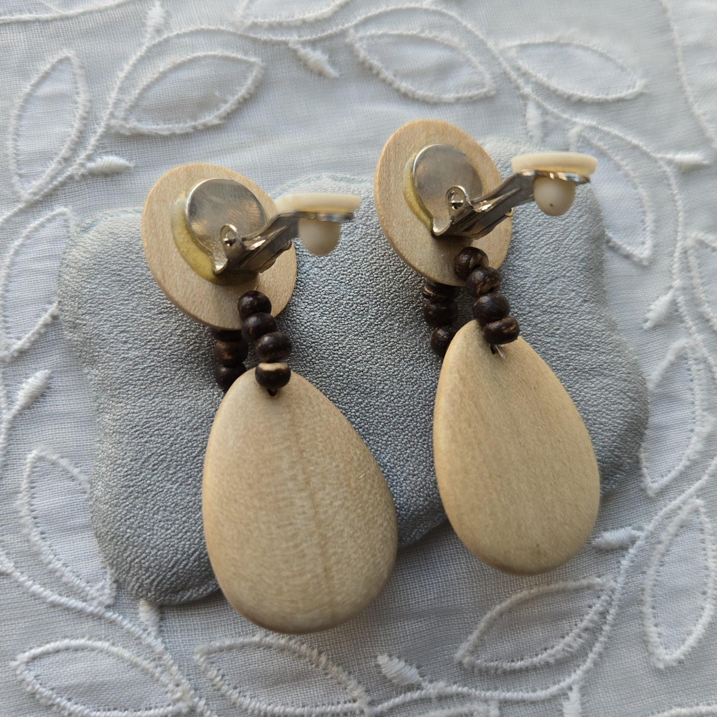 Clip on - Light Wooden Drop Clip On Earrings