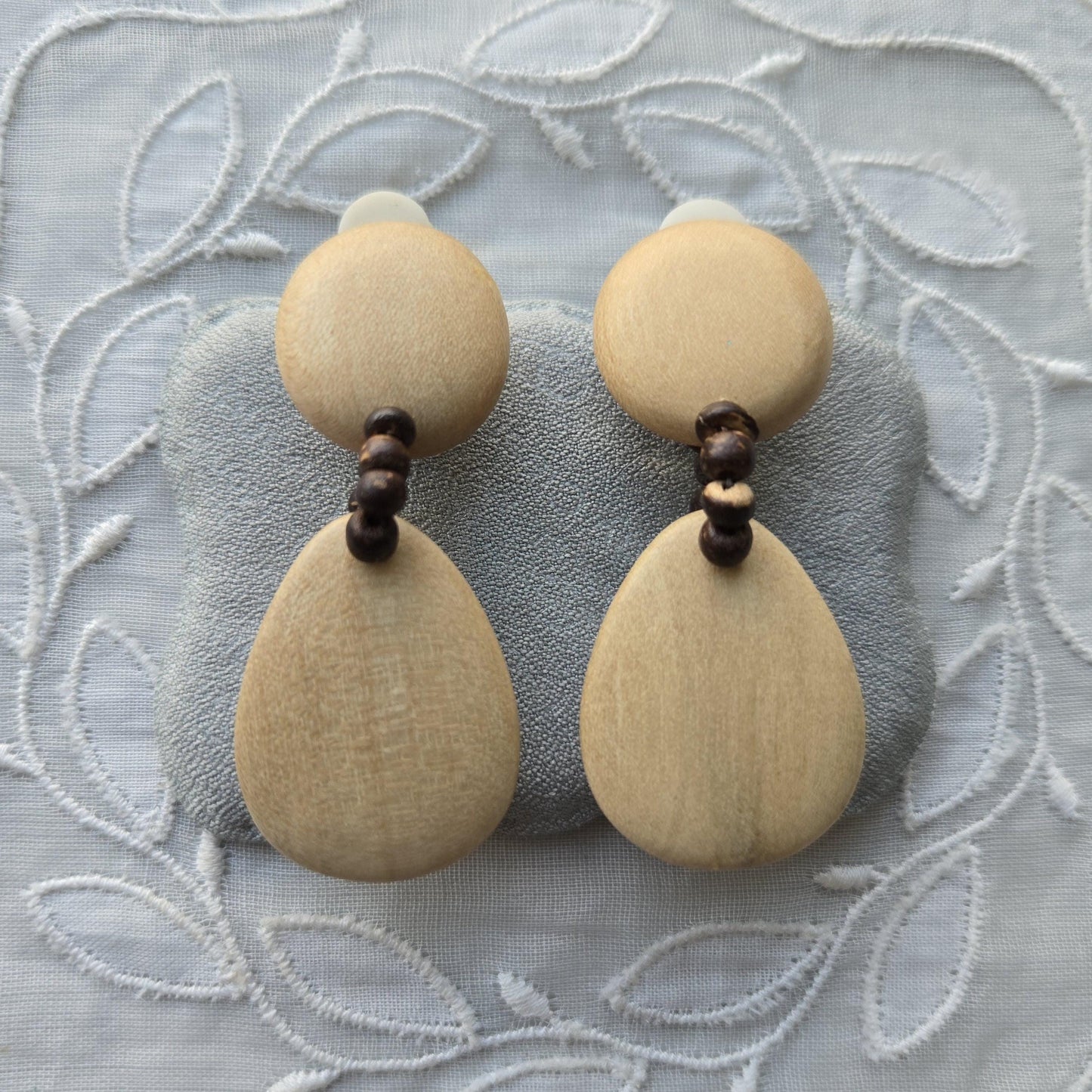 Clip on - Light Wooden Drop Clip On Earrings