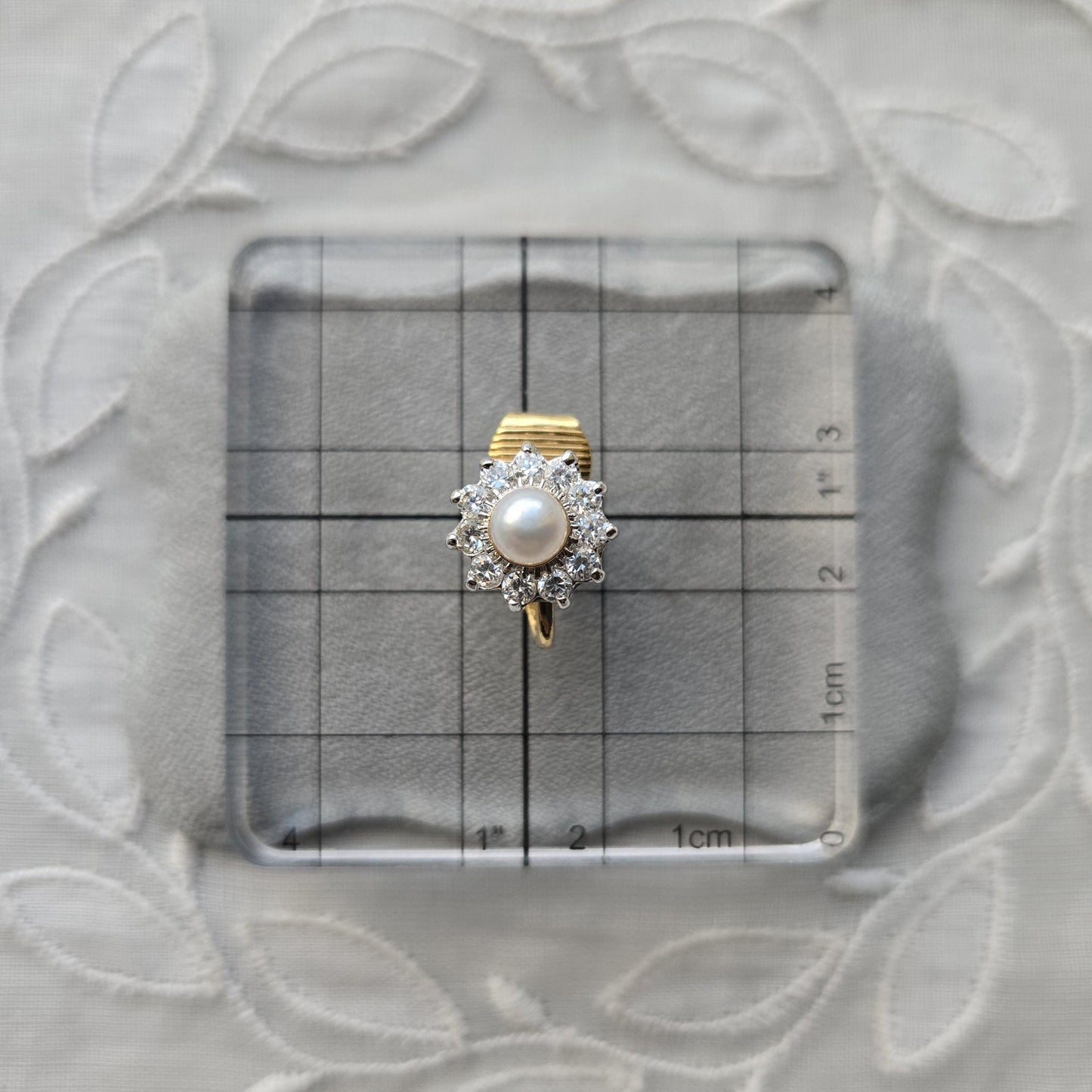 Clip on - Small Pearl and Crystals Flower Clip on Earrings