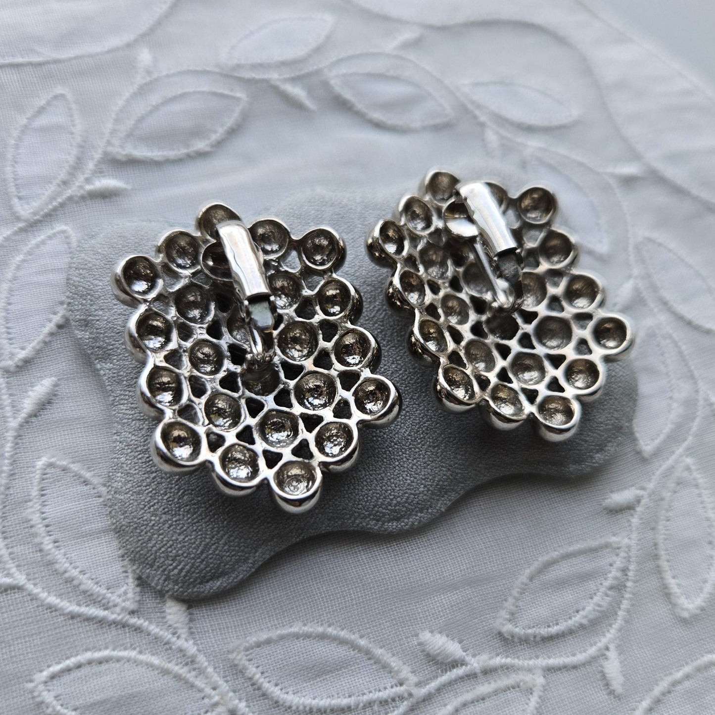 Clip on - Silver Tone Beads Beehive Clip On Earrings