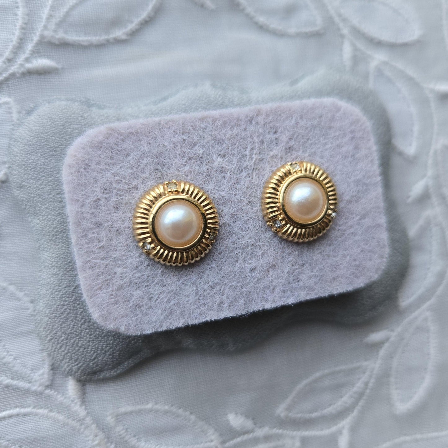Posts - Small Pearl and Crystals Dome Stud Earrings