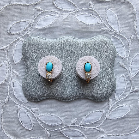 Clip on - Small Turquoise and Crystal Clip on Earrings