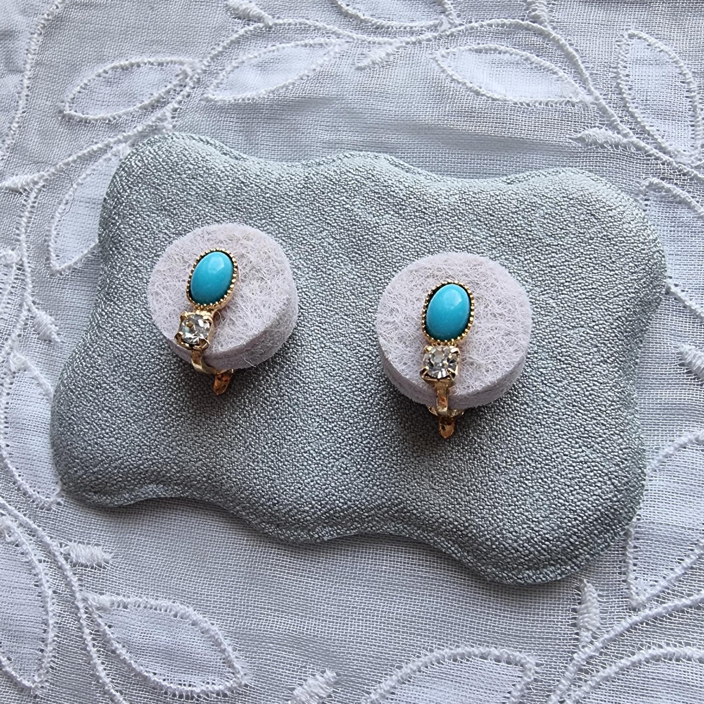 Clip on - Small Turquoise and Crystal Clip on Earrings