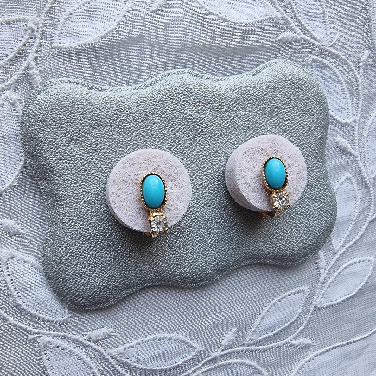 Clip on - Small Turquoise and Crystal Clip on Earrings