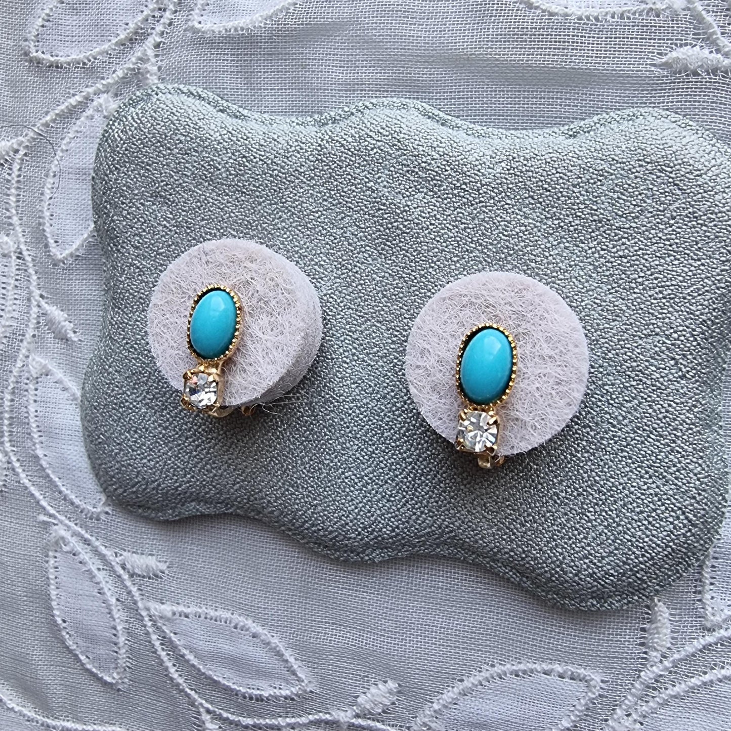 Clip on - Small Turquoise and Crystal Clip on Earrings