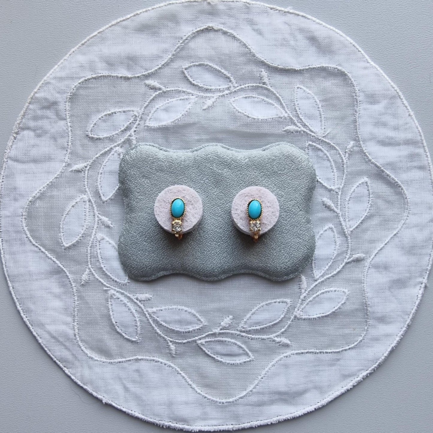 Clip on - Small Turquoise and Crystal Clip on Earrings