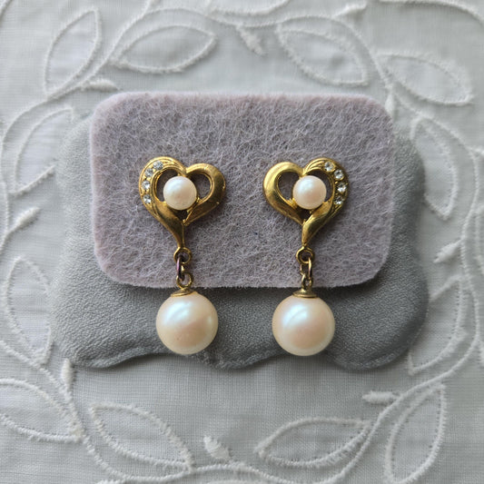 Posts - Pearl and Crystals Heart Drop Earrings