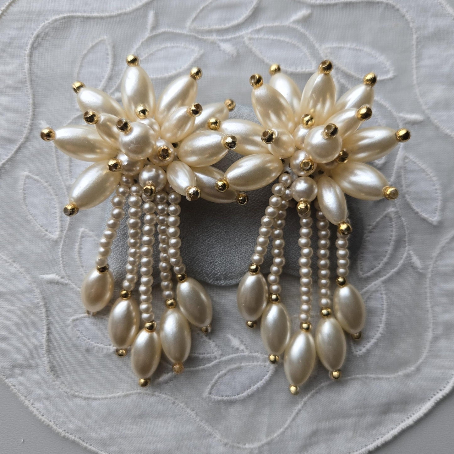Clip on - Faux Pearl Flower Statement Clip on Earrings