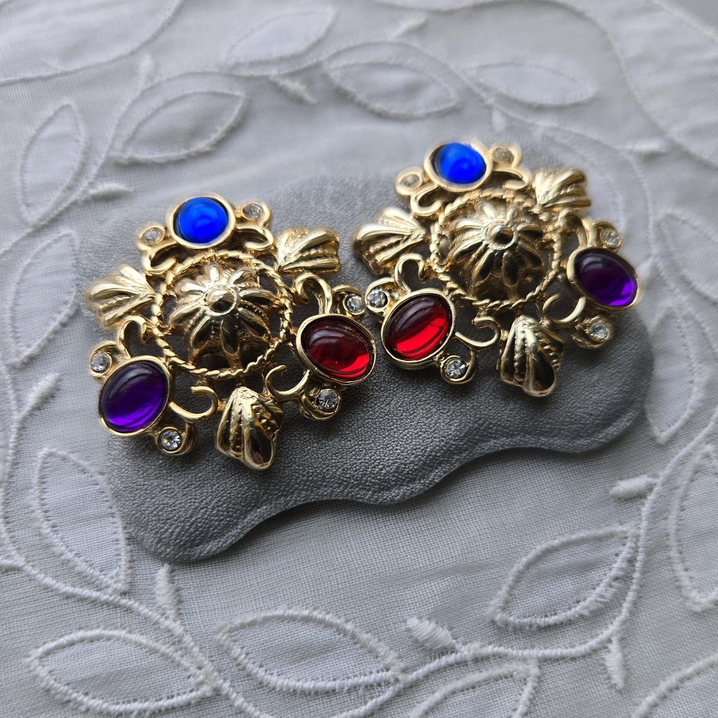 Clip on - Multicoloured Cabochon Clip On Earrings