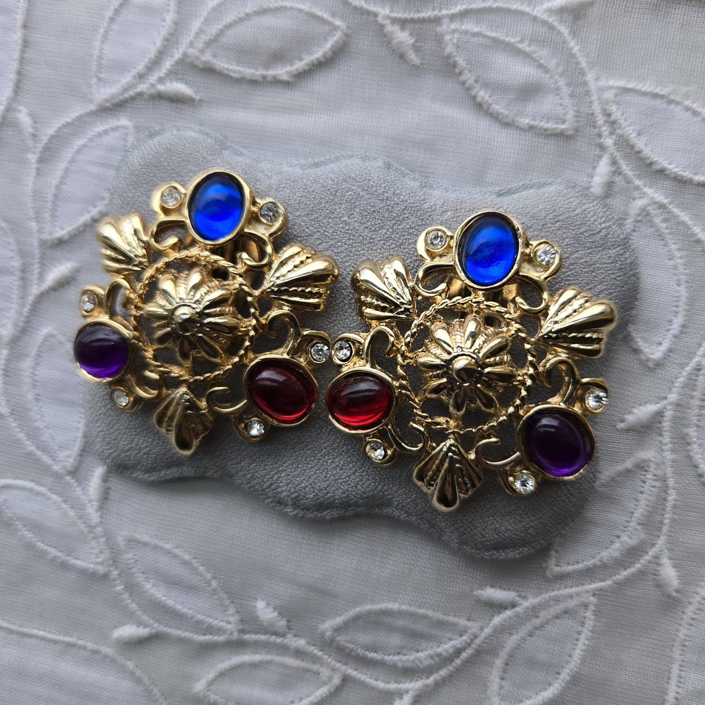 Clip on - Multicoloured Cabochon Clip On Earrings