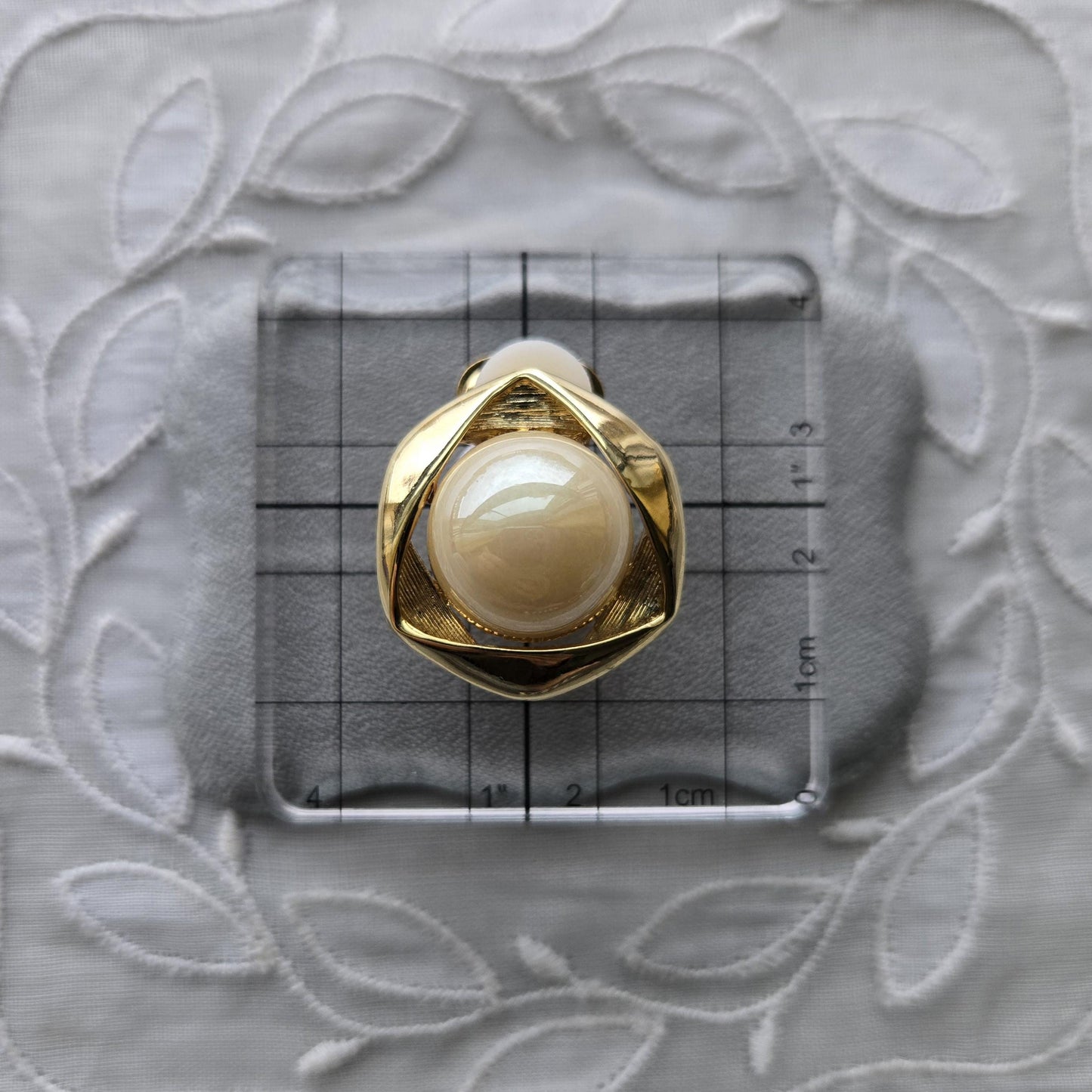 Clip on - Orena Big Pearl Hexagonal Dome Clip On Earrings