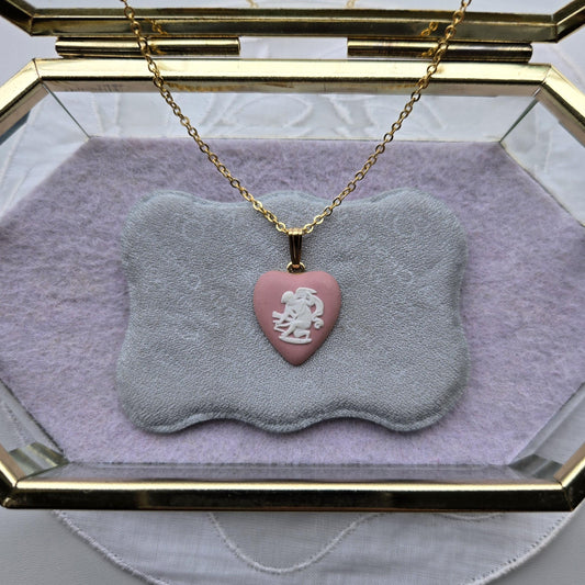Necklace - Wedgwood Pink Heart Cherub Jasperware Pendant Necklace