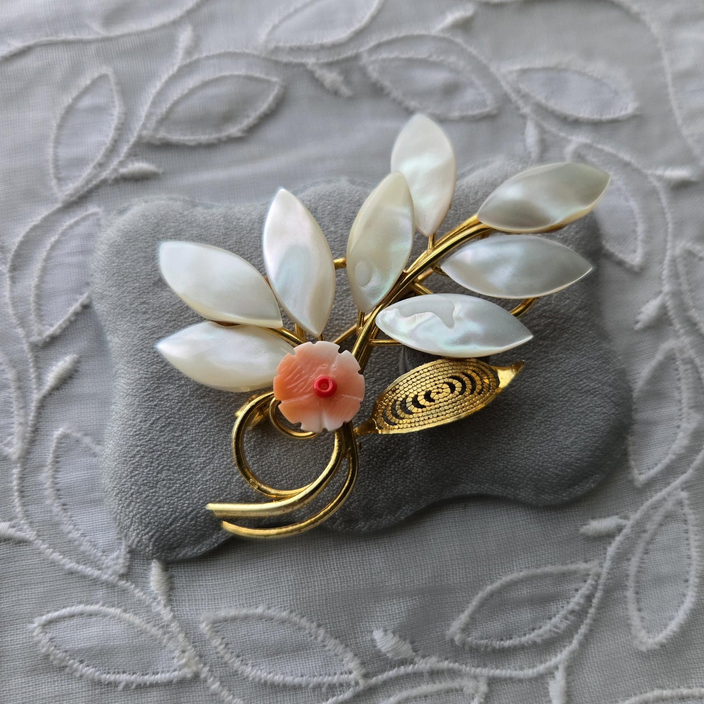 Brooch - Mother of Pearl Leafy Branch Brooch