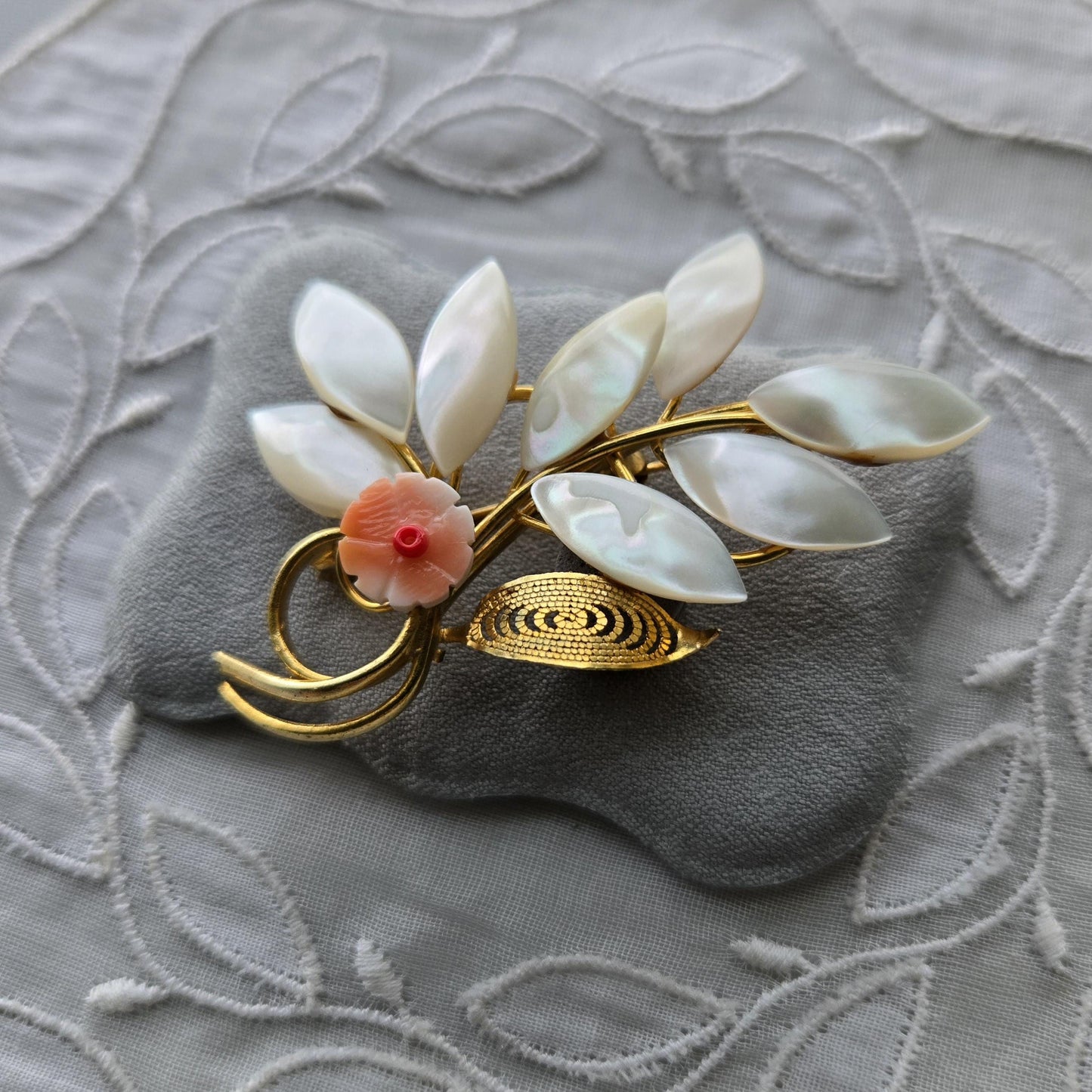 Brooch - Mother of Pearl Leafy Branch Brooch