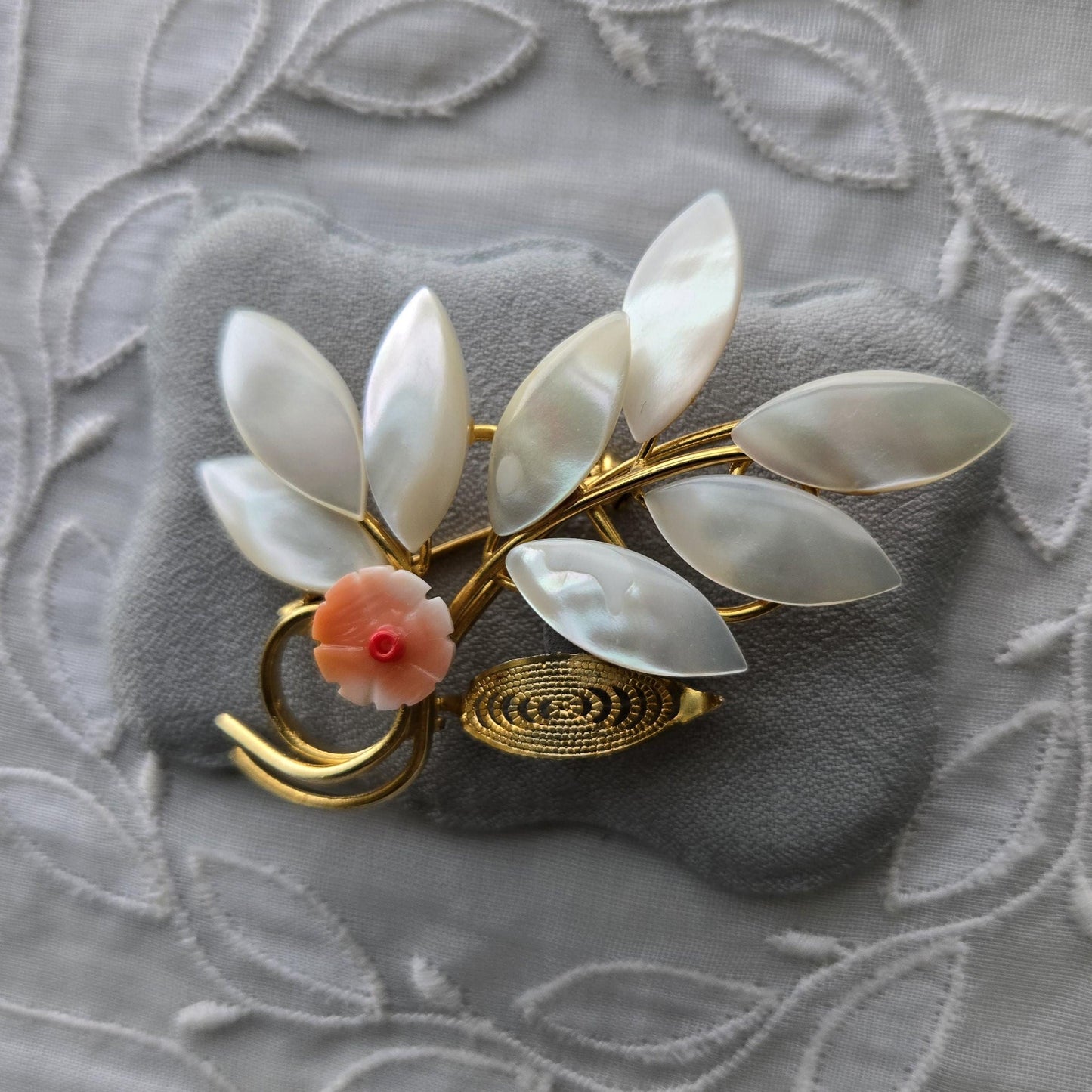 Brooch - Mother of Pearl Leafy Branch Brooch