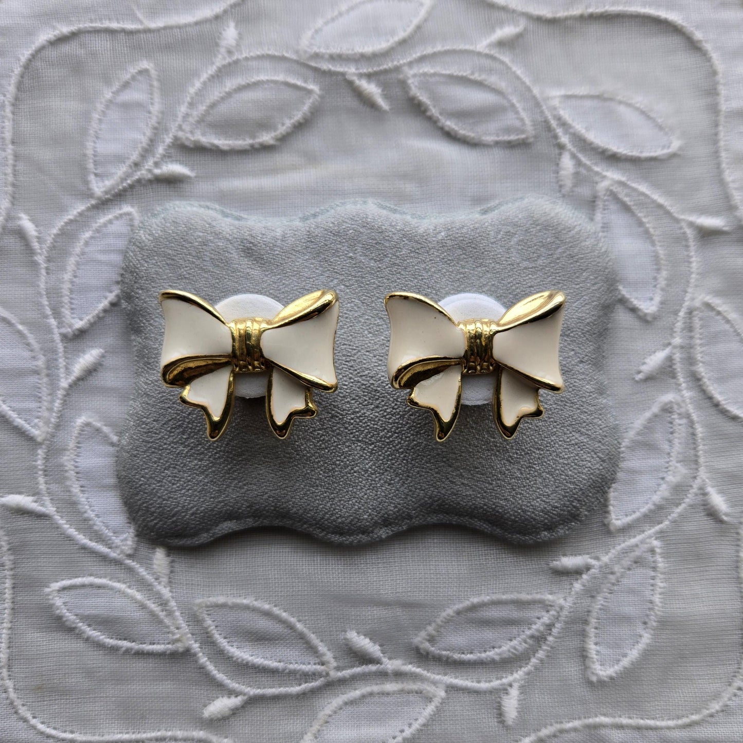 Posts - White Enamel Bow Stud Earrings
