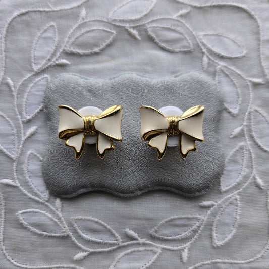 Posts - White Enamel Bow Stud Earrings