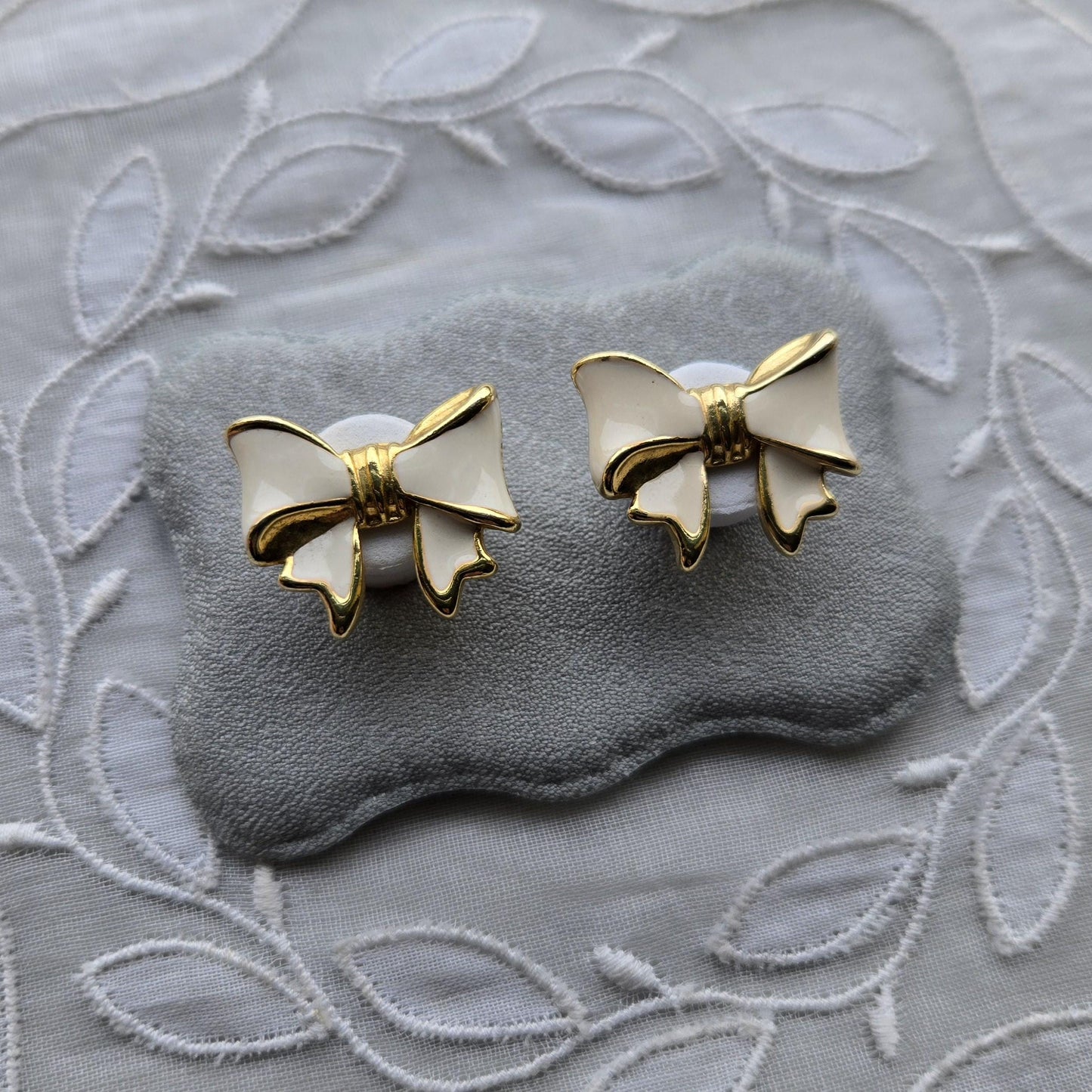 Posts - White Enamel Bow Stud Earrings