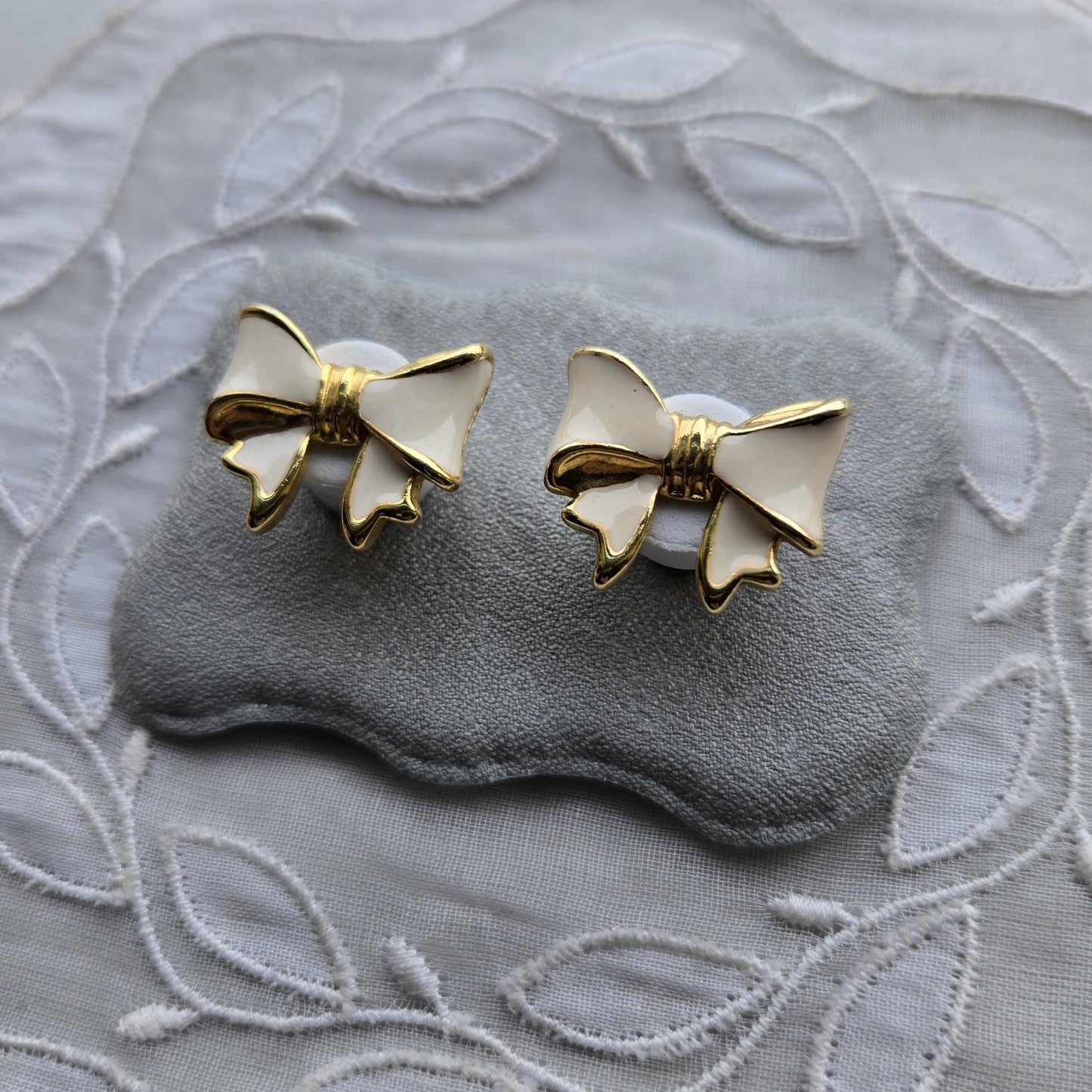 Posts - White Enamel Bow Stud Earrings
