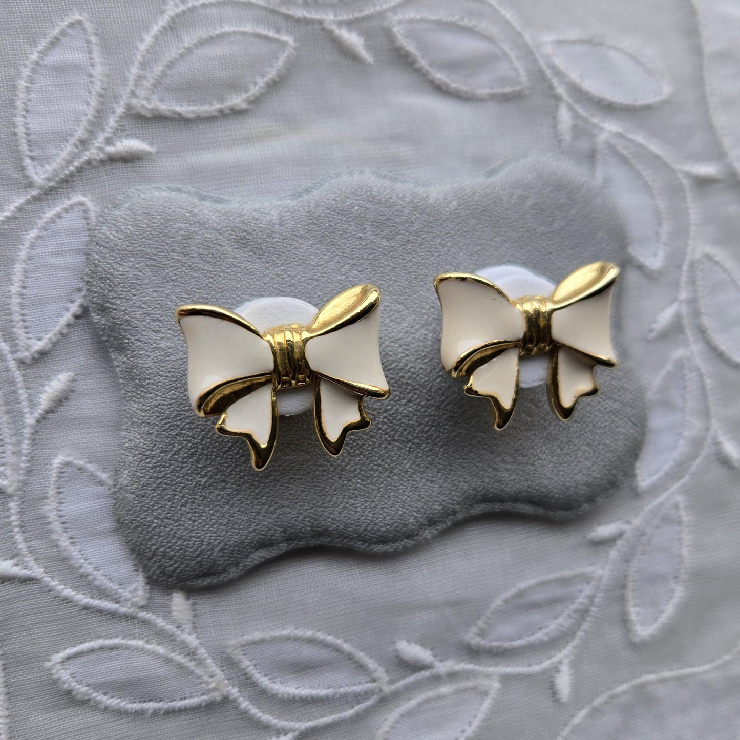 Posts - White Enamel Bow Stud Earrings