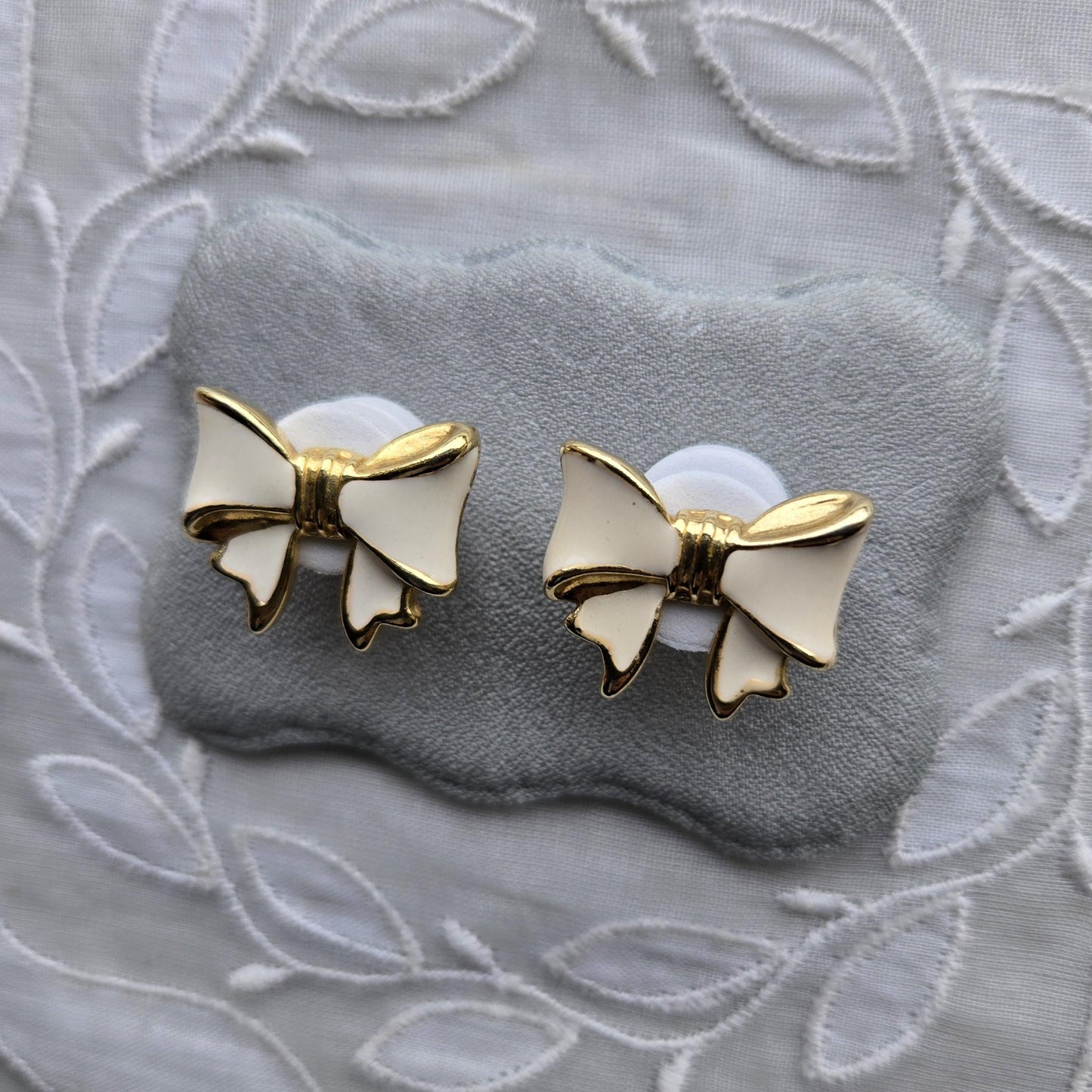 Posts - White Enamel Bow Stud Earrings