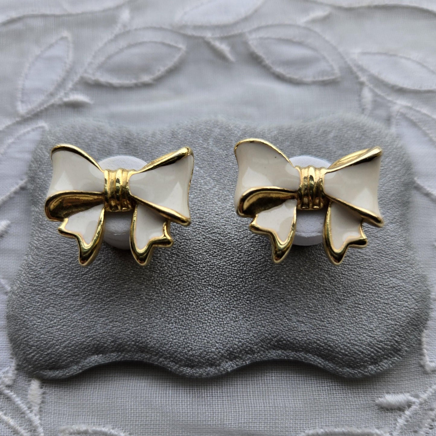 Posts - White Enamel Bow Stud Earrings